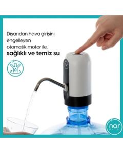 Narpump Hızlı ve Sessiz Şarjlı 1.7L Tek Motorlu Otomatik Damacana Su Pompası Beyaz