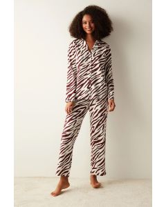 Penti Base Zebra Bordo Gömlek Pijama Takımı